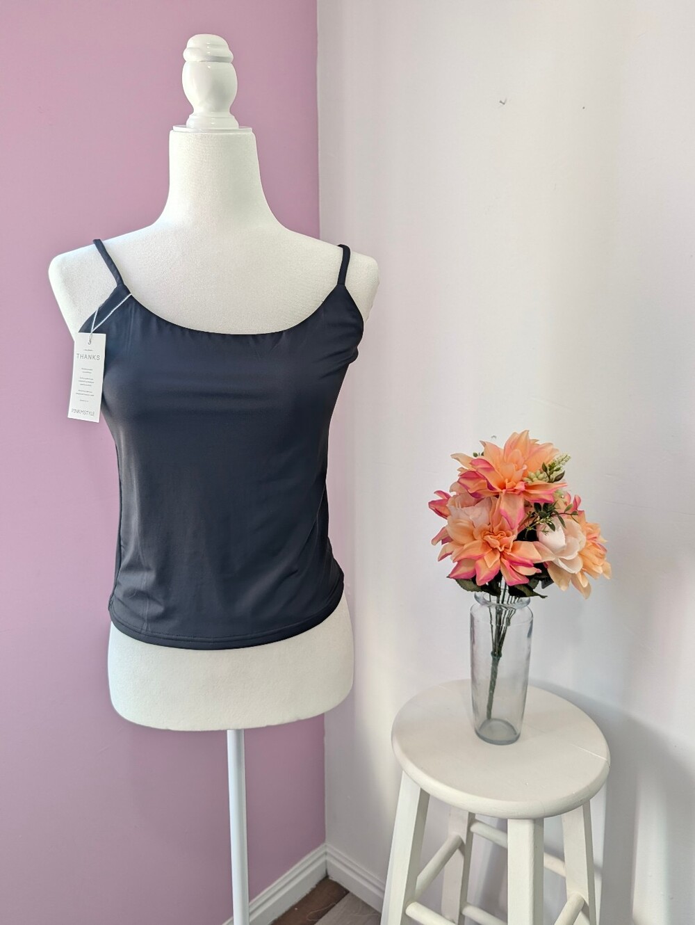 PINKMSTYLE Black Cami Tank Top – Size L (New with Tags)